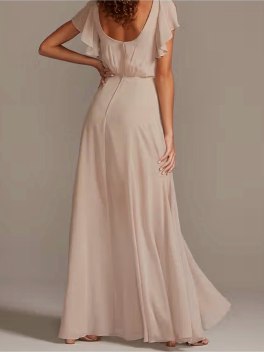 David's Bridal Wine V-Neck Flutter Sleeve Maxi Dress Bridesmaid Wedding Prom 10 - Picture 11 of 11